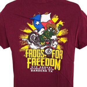Biker T Shirt Mens Size Medium Red Frogs For Freedom Ride Bandera Texas